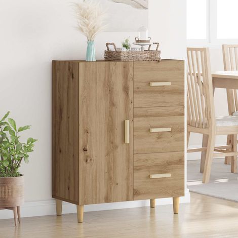 Buffet 3 tiroirs et 1 porte en bois d’ingénierie chêne artisanal 69,5 x 34 x 90 cm - PANGIVO (1/5)