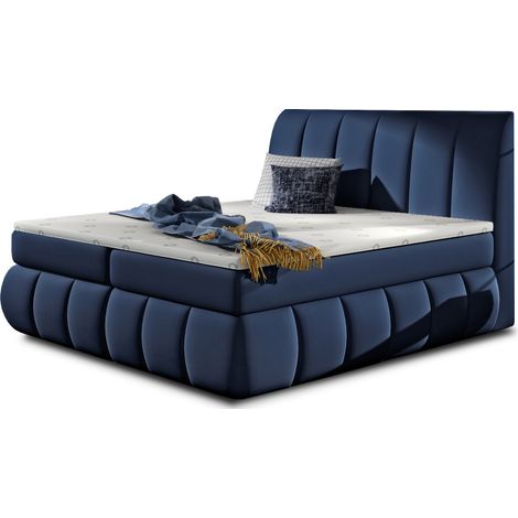 Lit continental simili cuir bleu Florencia-180x200 (1/5)