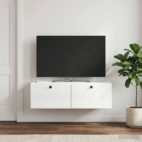 Wandmontierter TV-Schrank 98 x 41 x 30 cm Hochglanz Weiß (1/5)