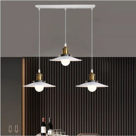 Yowei E27 Suspension Luminaire Vintage en Métal Blanc Lustre Plafonnier Industrielle Style Edison pour Salon Chambre (1/4)