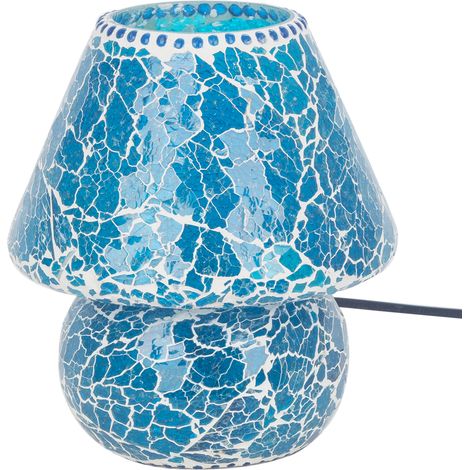 Lampe de table en mosaïque de plâtre de verre bleu indien 23x19x19 cm (1/2)