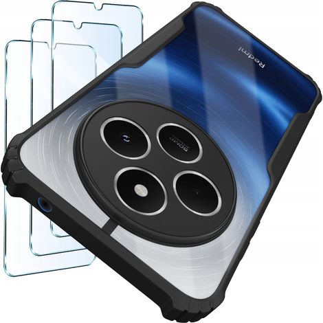 Custodia per Xiaomi Redmi 14C  Silicone trasparente rinforzato  Set di 3 in vetro (1/5)