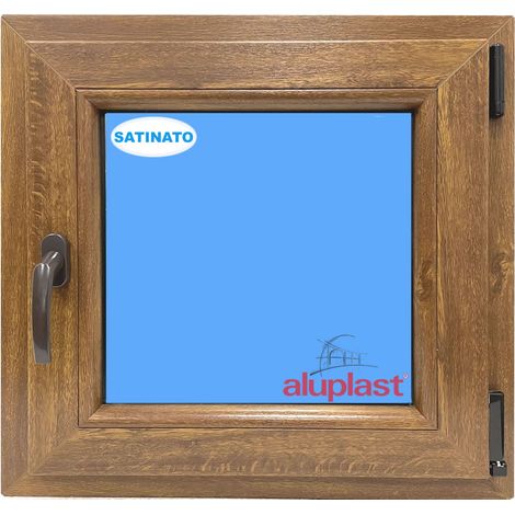 Finestra in PVC L600 mm x H600 mm Rovere Dorato, Oscillo-battente Apertura Destra Vetro Satinato (1/5)