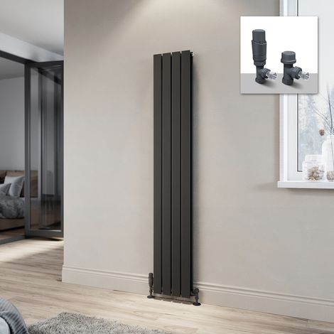 ELEGANT Central Heating Radiator 1800x304mm Vertical Anthracite Double Flat Panel + Thermostatic Radiator Valves (1/5)