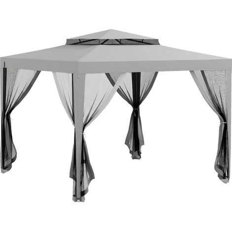 Tonnelle jardin Barnum 3x3 m – 4 moustiquaires amovibles, double toit – Gris – Extérieur