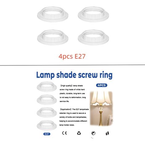 Lot de 4 douilles métalliques, bagues de réduction pour abat-jour à vis E27 en plastique, anneaux de fixation pour luminaires, rondelles adaptatrices pour abat-jour en plastique (1/2)
