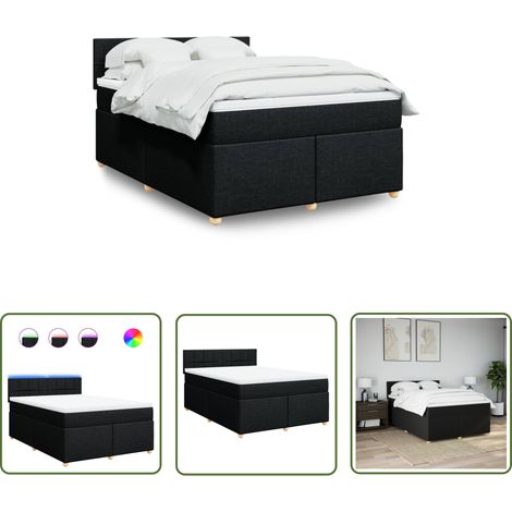 vidaXL Sommier à lattes de lit avec matelas Noir 140x200 cm Tissu (1/5)