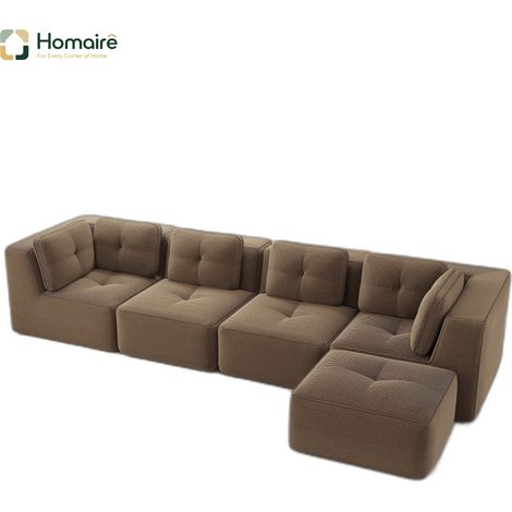 Canapé modulable en velours côtelé marron avec accoudoirs 386 x 177 x 69 cm HOMAIRE (1/5)