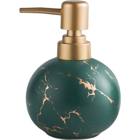 Goldener Seifenspender für Badezimmer oder Küche, aus Keramik mit rostfreier Pumpe (dunkelgrün) (1/5)