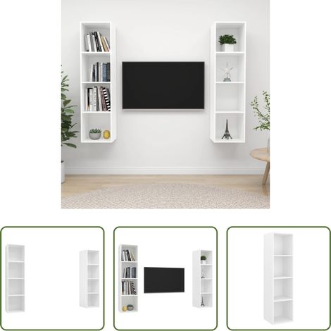 Wandregal - TV-Wandschränke 2 Stk. Weiß Holzwerkstoff (1/5)