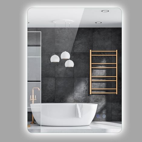 Miroir de Salle de Bain LED rectangulaire, en Verre trempé, avec Commande Tactile, à intensité Variable, Anti-buée et Fonction mémoire (80 x 60 cm) (1/5)