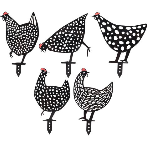 Cinq silhouettes de coqs, découpes en acrylique, styles variés, détails riches, décorations à insérer dans un chemin de cour de jardin noir (1/5)