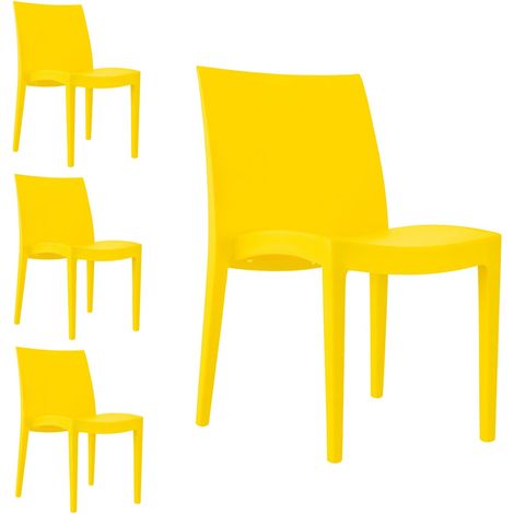 4 Sedie da giardino in polipropilene color Giallo - Misura 49x51x80 cm - Sedia da esterno impilabile senza braccioli (1/5)