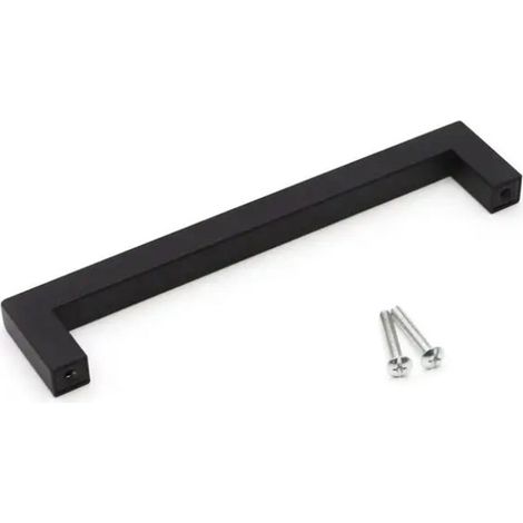 Poignée - Entraxe 96 mm - Poignée de porte - Poignée de meuble de cuisine - Poignée de tiroir - Acier inoxydable - 1 pièce - Carrée - Noire (1/2)