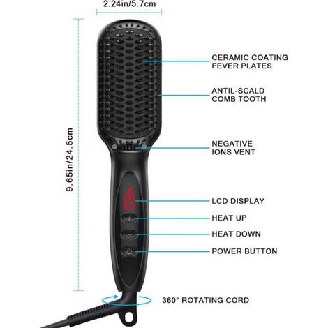 Brosse Lissante 2 en 1 Peigne Chauffant, 120-230°C Chauffage Rapide LCD, pour Cheveux Fins/Épais Cuneary (1/5)
