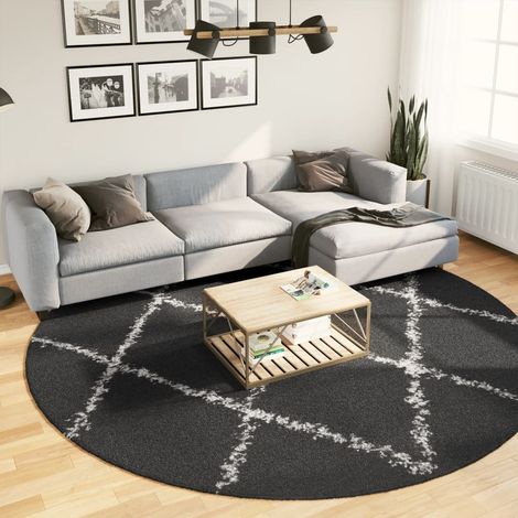 Shaggy-Teppich PAMPLONA Hochflor Modern Schwarz Creme Ø 280 cm