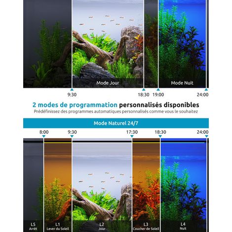 Éclairage LED Aquarium RVB Étanche IP68 Lampe pour Aquarium avec Minuterie Graduable Spectre Complet Luminaire Réglable pour Croissance des Plantes Aquatiques Poissons 48W 120-137cm (1/5)