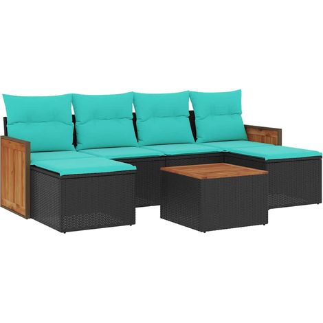 Maison Exclusive - 7-teiliges Gartensofa-Set mit Kissen, schwarze