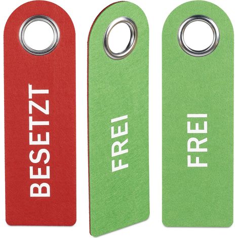 6 x Türschild "Besetzt Frei", WC Schild zum Aufhängen, beidseitig, Wendeschild Bad & Büro, Filz Türhänger, rot/grün