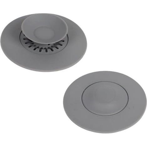 Ensemble de deux bouchons de vidange, en silicone souple, avec fonction de filtration, diamètre 10,8 cm, pour lavabos et éviers, étanchéité fiable. (1/5)