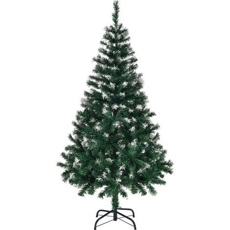 1,5 m hoher künstlicher Weihnachtsbaum mit Schneespitzen, unbeleuchteter Weihnachtsbaum mit 480 Astspitzen und stabilem Metallständer für Büro, Zuhause, Geschäft, Partydekoration, grün und (1/4)