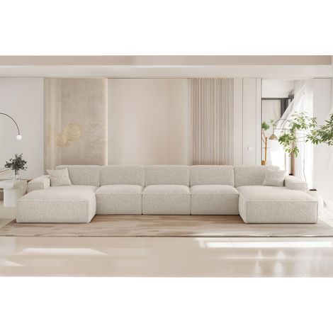 Wohnlandschaft Sofa U-Form CELES PREMIUM XL in Stoff Sven Altweiß (1/3)