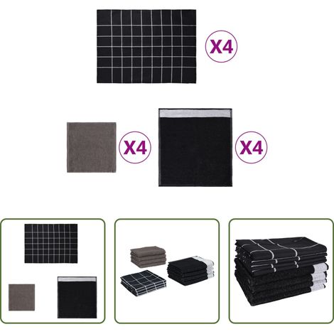 vidaXL Torchon - Ensemble de serviettes 12 pcs noir coton (1/5)