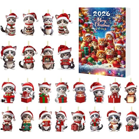Calendrier De Noël Compte À Rebours 24 Jours Ornement Chat Plat en (1/5)
