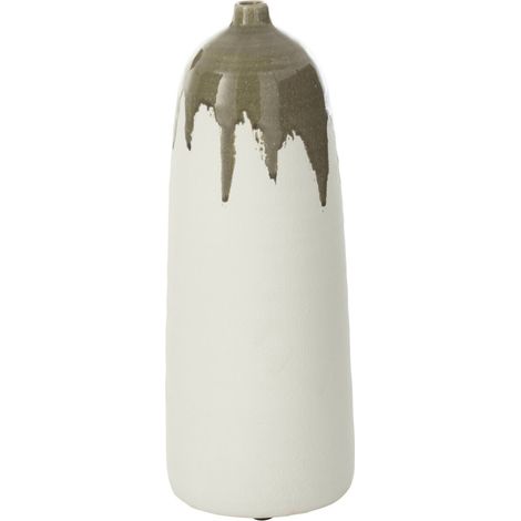 Vase bouteille en poterie vert olive et blanc - vert olive et blanc (1/2)