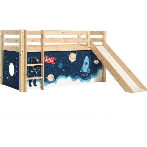 Lit Enfant Surélevé Avec Toboggan "Pino Space Shuttle" 90x200cm Naturel (1/2)