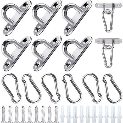 12 Pièces Platine Oeil INOX M5 Platine Ancrage Mousqueton Oeillet INOX Crochet de Plafond avec Vis et Tube d'expansion pour Crochets Balançoires Hamacs Auvents Accessoires de Pont de B (1/5)