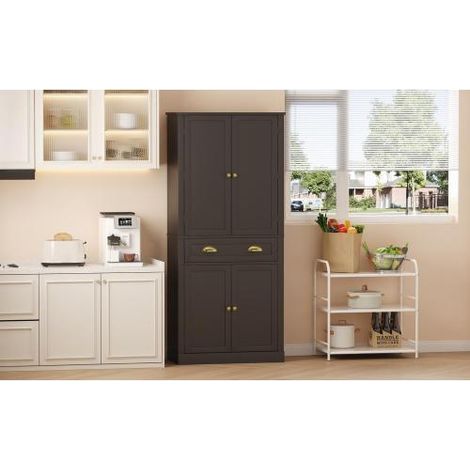 Meuble de rangement, 4 portes et 1 tiroir, 2 portes avec étagères, 6 compartiments de rangement et 4 étagères réglables, idéal pour la cuisine, la salle à manger et le salon, noir (1/5)