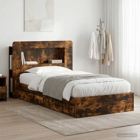 vidaXL Estructura de cama con almacenamiento Roble Ahumado 90 x 190 cm (1/5)