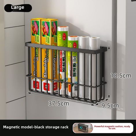 Soporte magnético para refrigerador, para bolsas de pañuelos, para film transparente (Negro grande)
