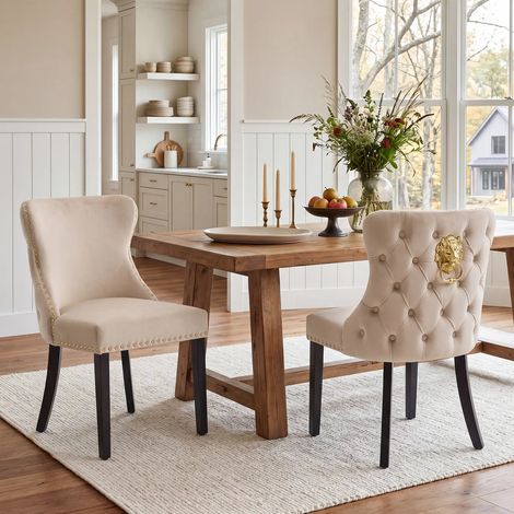 Wahson 2 PZ Sedie da Pranzo in Velluto, Sedie Cucina Eleganti con Gambe in Legno dettagli a Borchie per Cucina/Soggiorno, Cachi
