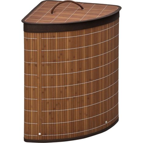 Eck-Wäschekorb aus Bambus, 55 l, mit Deckel und herausnehmbarem Beutel, 38 x 38 x 57 cm, braun (1/5)