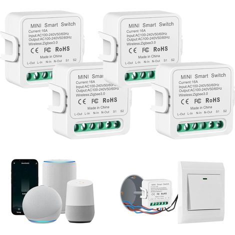 Interrupteur Intelligent, 16A Mini passerelle ,3.0 Smart Switch compatible avec Smart Life, app, NéCessite Un Fil Neutre,100-240v (1/5)