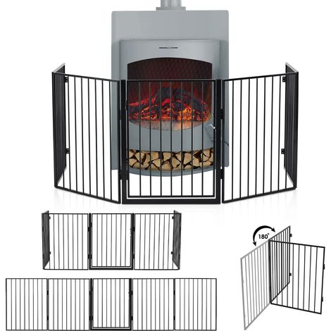 Juskys Metall Kaminschutzgitter 300 x 76 cm klappbar – Schutzgitter für Tiere – 5 Elemente inkl. Tür – Laufgitter Absperrgitter Tiergitter (1/5)