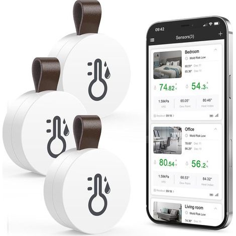 Mini termómetro Bluetooth, juego de 3 piezas, que incluye termómetro inalámbrico de precisión, con una precisión de ±0,5 °C (1/5)
