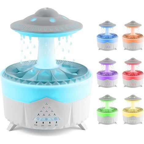 Humidificador de aceites esenciales de 350 ml, humidificador de aire tipo nube de lluvia, difusor de aromas para oficina y hogar (blanco) (1/5)