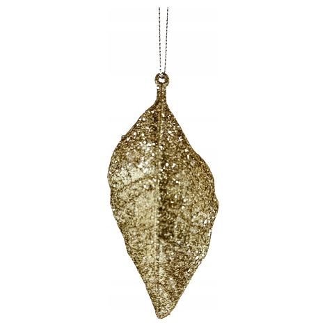 Colgante acrílico con forma de hoja y decoración de purpurina dorada. (1/5)