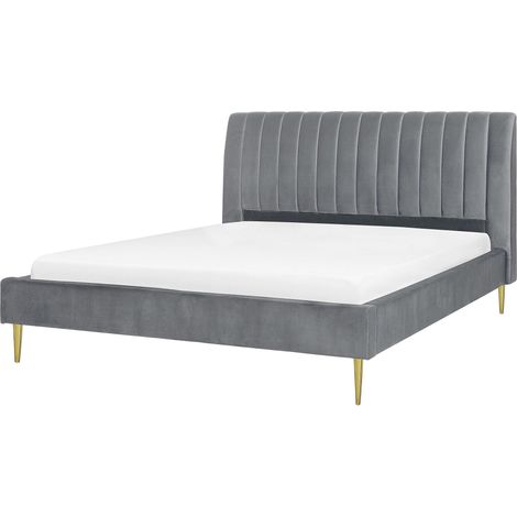 Letto imbottito velluto grigio e oro rete a doghe testiera alta 180 x 200 cm Marville