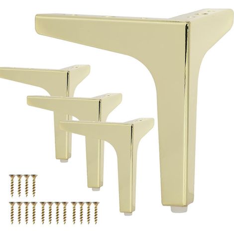Ensemble de quatre pieds de meubles triangulaires en métal en forme de losange, adaptés aux armoires, canapés, chaises et repose-pieds, plaqués or 13 cm. (1/5)