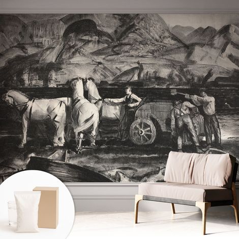 Papier peint intissé pour salon chambre à coucher peint imprimé pour mur - Colle incluse gratuite Scène champêtre 312x219 cm (1/5)
