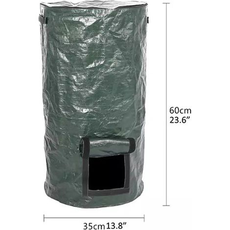 Bac de compostage de jardin pliable en PE imperméable léger grande capacité réutilisable sac à feuilles avec fermeture éclair 15 galons 35 x 60 cm (1/2)