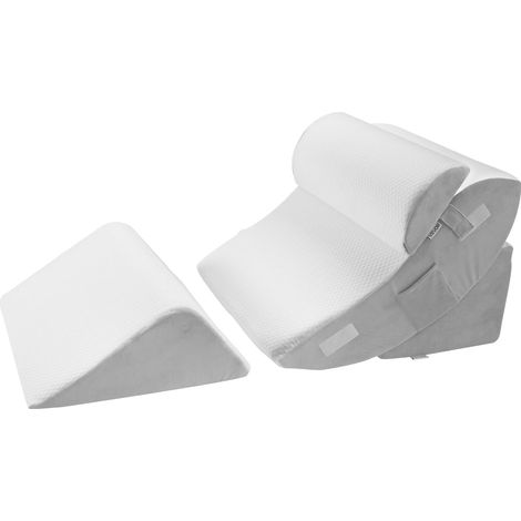 VEVOR Cuscino a Cuneo per Dormire, Set di 4, Cuscini Ortopedici Regolabili per Letto, Supporto per Gambe, Collo e Spalle, per Mal di Schiena, Reflusso Acido, Sollievo dal Russare, Bianco/Grigio (1/5)