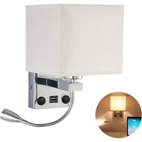 Lampe de chevet murale LED USB flexible, lampe de lecture, bras articulé, douille E27, veilleuse (ampoules non incluses) (1 avec port USB) [Classe énergétique A+] (1/5)