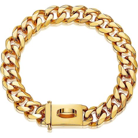 Goldfarbenes Hundehalsband aus Metall mit Sicherheitsschnalle, 18 Karat, 15 mm Miami Cuban Kette, robust und bissfest, 50 cm (20 Zoll). (1/4)