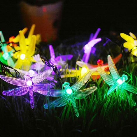 Outdoor Dragonfly Solar Lights 20.8ft 30 LED Waterproof Solar String Lights, 8 Modes Decorative Lights for Patio, Garden Fence, Wedding, Christmas Party, Multi-Color (1/5)