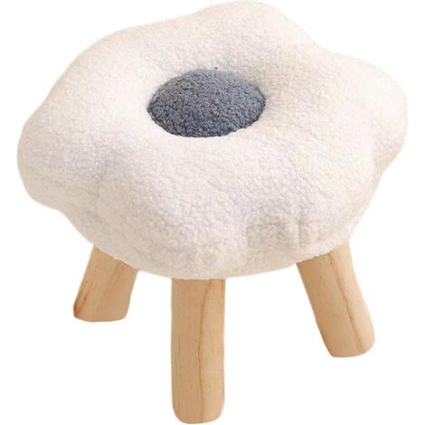 Weißer, blütenförmiger Fußhocker mit rutschfester Unterseite, Holzbeinen, multifunktional zur Verwendung unter einem Schreibtisch/Sofa/im Schlafzimmer